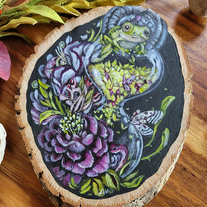 Original Painting of Frog and Flowers on Basswood