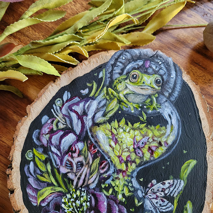 Original Painting of Frog and Flowers on Basswood