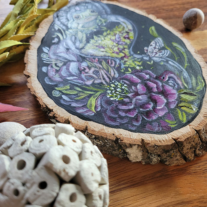 Original Painting of Frog and Flowers on Basswood