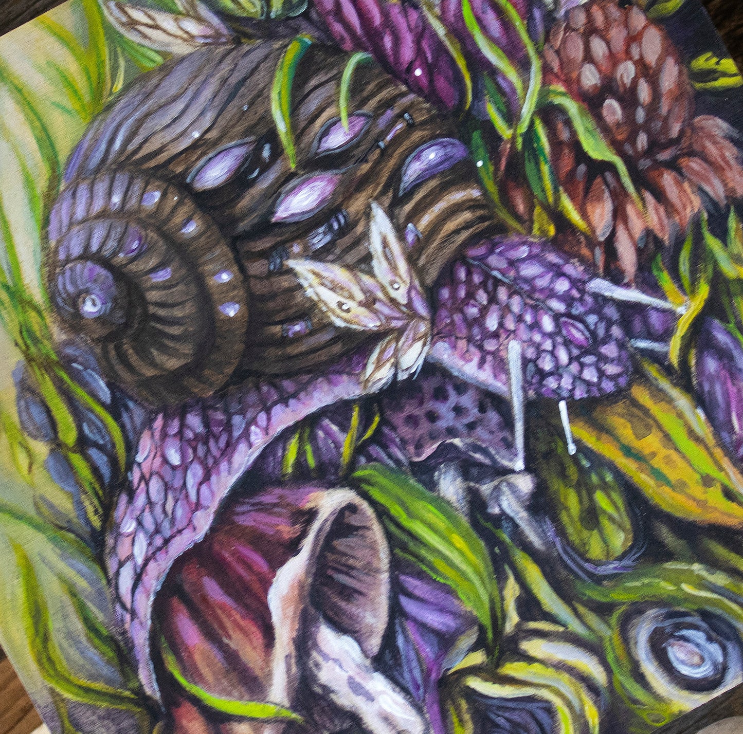 Original Painting of Snail and Mushrooms