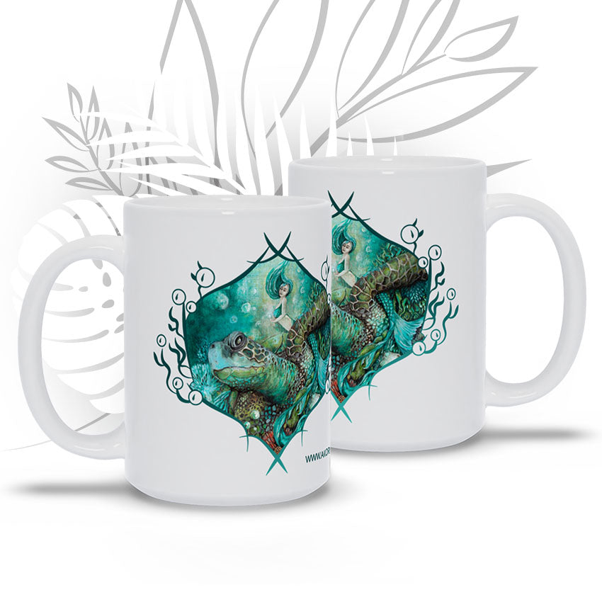 Ceramic Coffee Mug with Mermaid and Sea Turtle