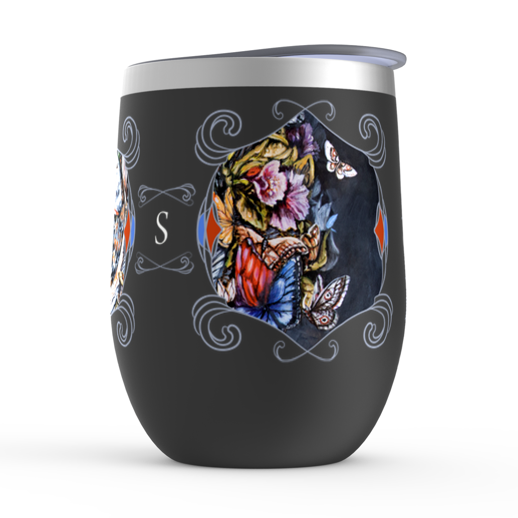 Wine Tumbler with Koi and Flowers, Personalizable