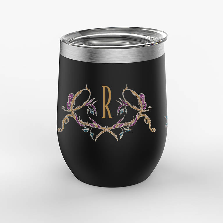 black wine tumbler with monogram