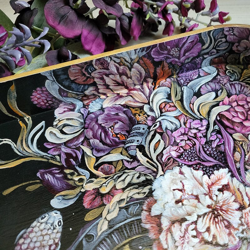 Fish and Flowers Wooden Tray originalpainting AK Organic Abstracts