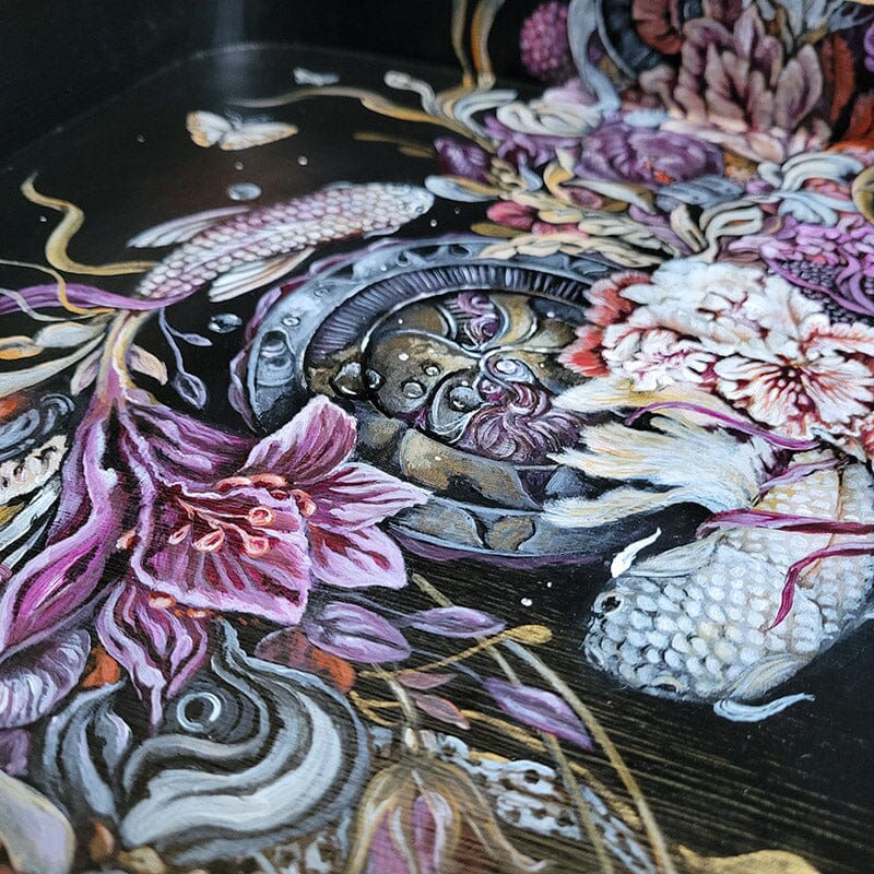 Fish and Flowers Wooden Tray originalpainting AK Organic Abstracts