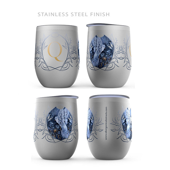 Stemless Insulated Wine Tumbler - Monogram and White Bird