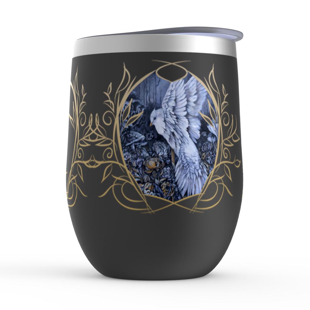 Stemless Insulated Wine Tumbler - Monogram and White Bird