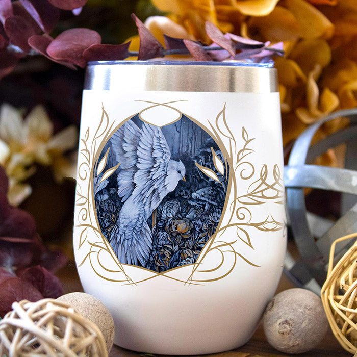 Stemless Insulated Wine Tumbler - Monogram and White Bird