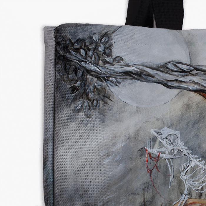Tote Bag with Gothic Lizard Skeleton