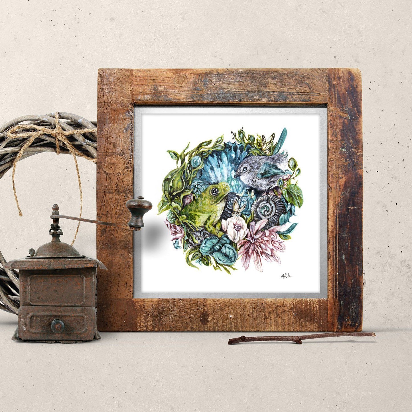 Bird and Frog Nursery Wall Art, Fantasy Art Print prints AK Organic Abstracts