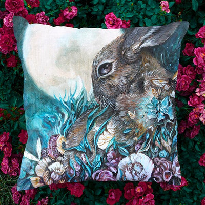 Bunny Rabbit and Moon Outdoor Pillow pillow AK Organic Abstracts 