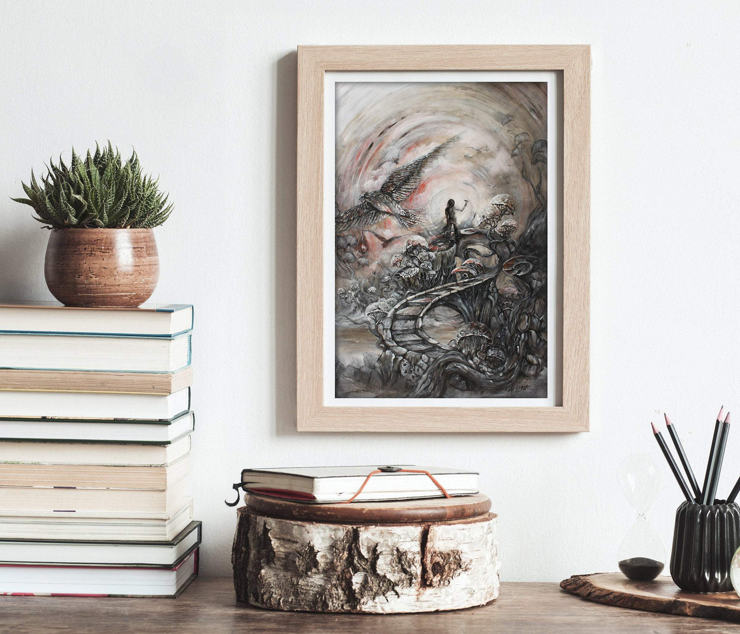 Fairytale Art Boy with Soaring Birds Art Print "An Awakening Borne Not of Light" prints AK Organic Abstracts