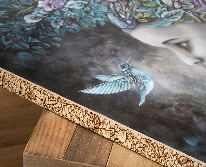 Fantasy Art Original Acrylic Painting Steampunk Goddess, Monkey and Hummingbird originalpainting AK Organic Abstracts