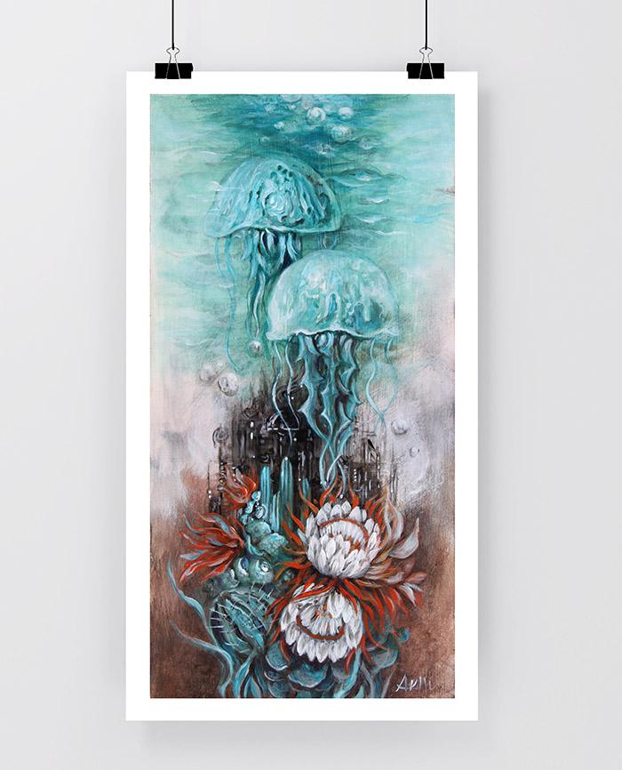 Fantasy Art Whimsical Jellyfish Print, Surreal Art Digital Print prints AK Organic Abstracts