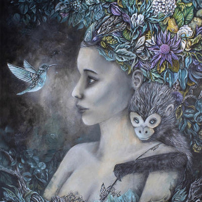 Fantasy Goddess with Monkey and Hummingbird