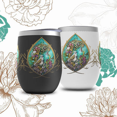 Fantasy Steampunk Acord, Bird and Butterfly Wine Tumbler drinkware AK Organic Abstracts 
