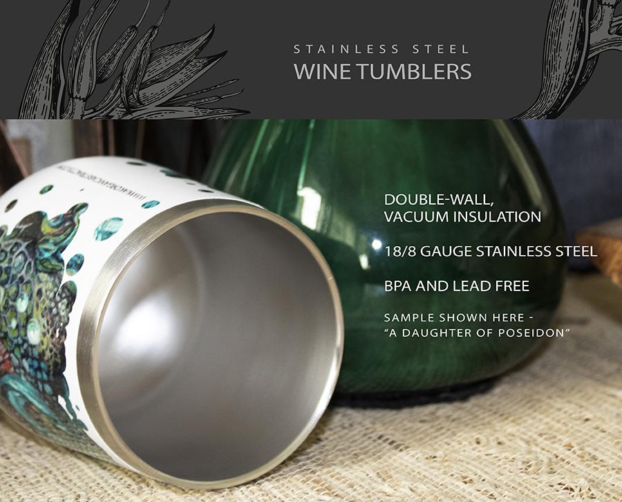 Fantasy Steampunk Acord, Bird and Butterfly Wine Tumbler drinkware AK Organic Abstracts