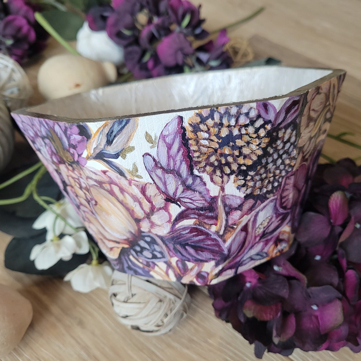 Hand Painted Wooden Asymmetrical Bloom Bowl originalpainting AK Organic Abstracts