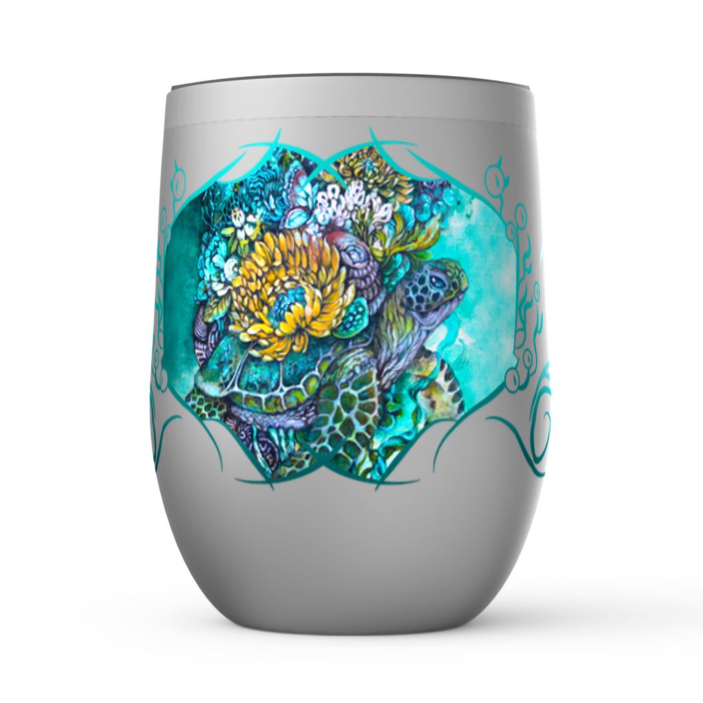 "Luna" Steampunk Sea Turtle Wine Tumbler drinkware AK Organic Abstracts