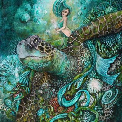 Mermaid Painting Original Acrylic Painting with Wood Burning "A Daughter Of Poseidon" originalpainting AK Organic Abstracts 