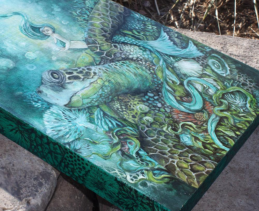 Mermaid Painting Original Acrylic Painting with Wood Burning "A Daughter Of Poseidon" originalpainting AK Organic Abstracts
