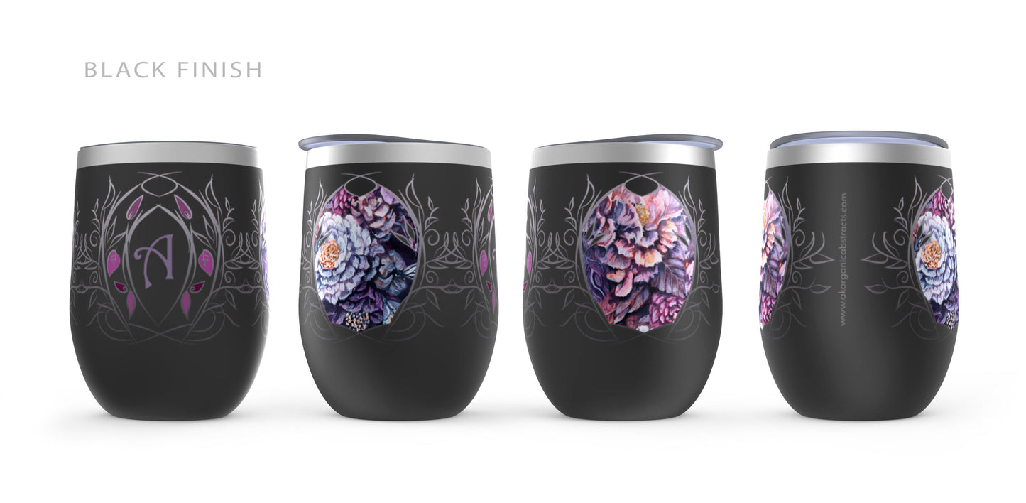 Monogram Purple Flower Wine Tumbler - Personalized Gift drinkware AK Organic Abstracts