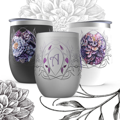 Monogram Purple Flower Wine Tumbler - Personalized Gift drinkware AK Organic Abstracts 