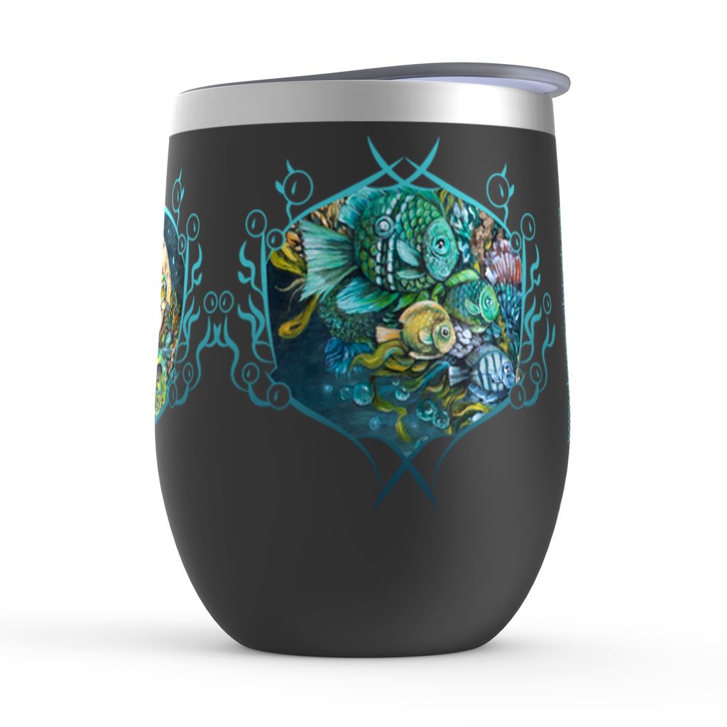 "Origin" Steampunk Sea Turtle Wine Tumbler drinkware AK Organic Abstracts