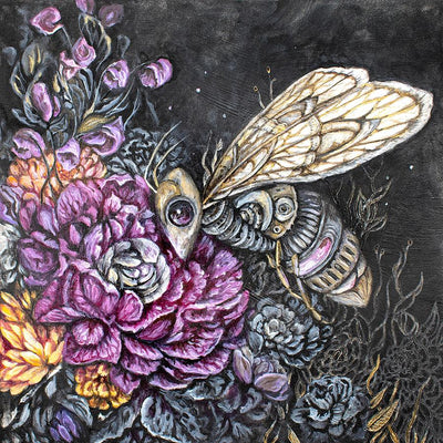 Original Acrylic Painting and Wood Burning "Just Bee Cause" originalpainting AK Organic Abstracts 