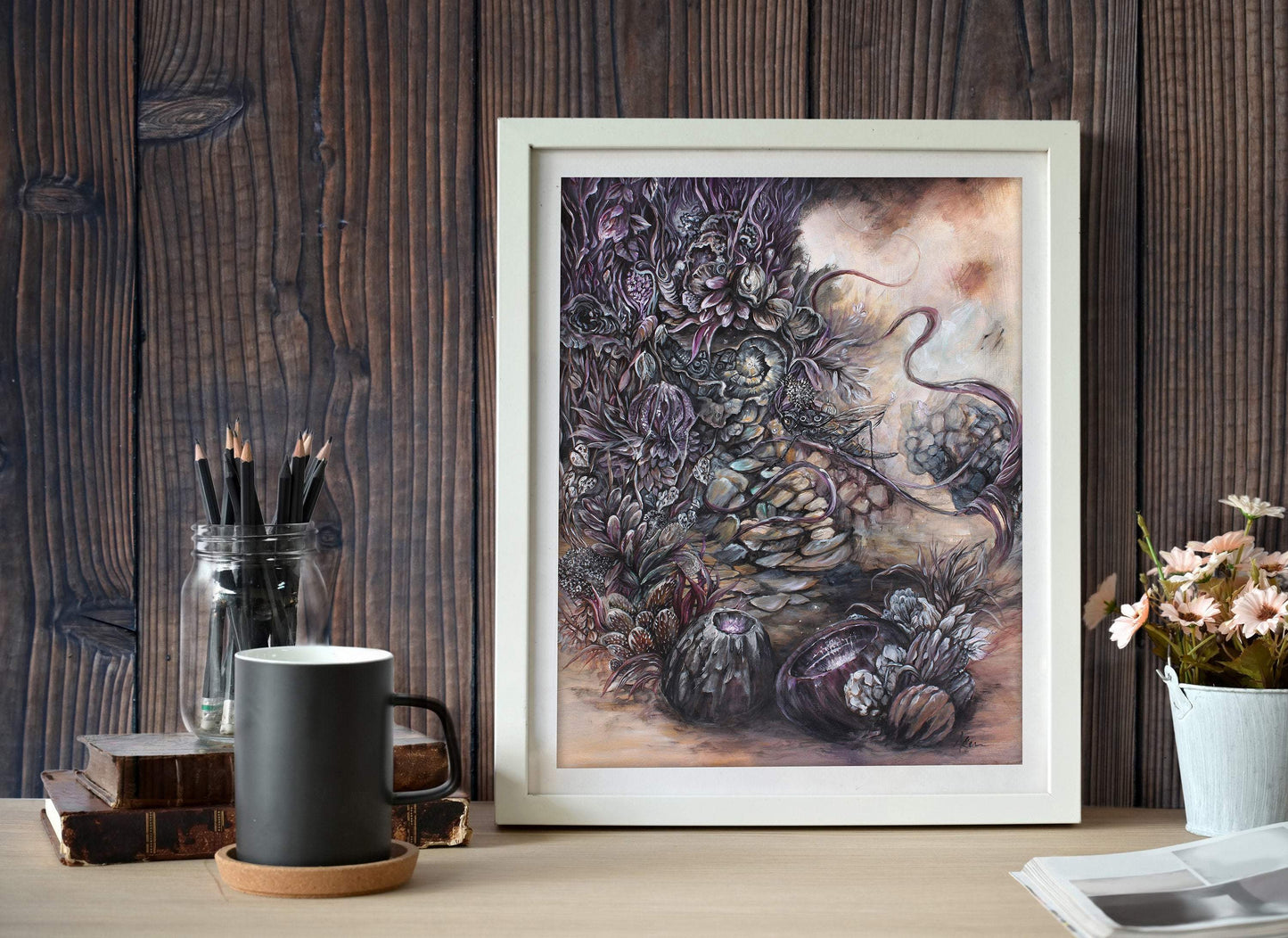 Scifi Steampunk Desert Grasshopper Landscape Art Print "At Journey's End, So Luminous" prints AK Organic Abstracts
