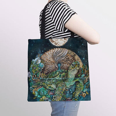 Sea Turtle & Moon Tote tote AK Organic Abstracts 