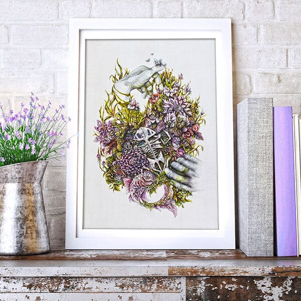 Steampunk Art Print Hands, Frog and Flowers prints AK Organic Abstracts
