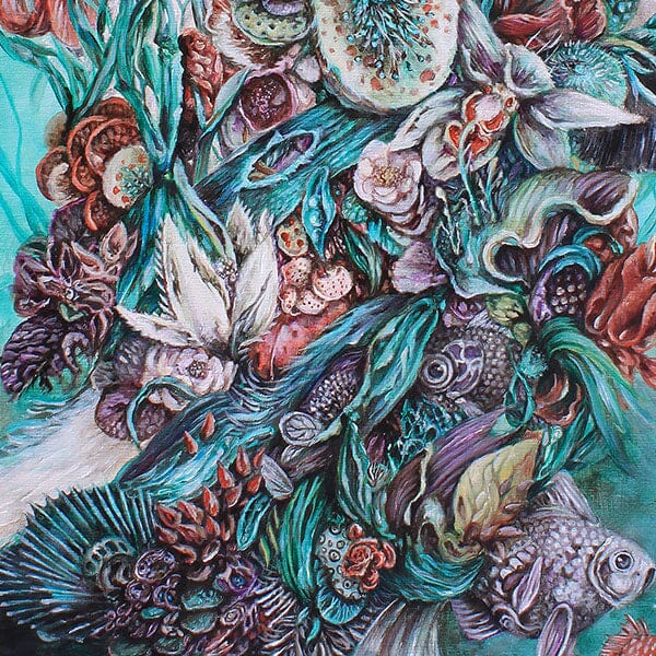 Steampunk Art Print Pelican with Flowers and Fish prints AK Organic Abstracts