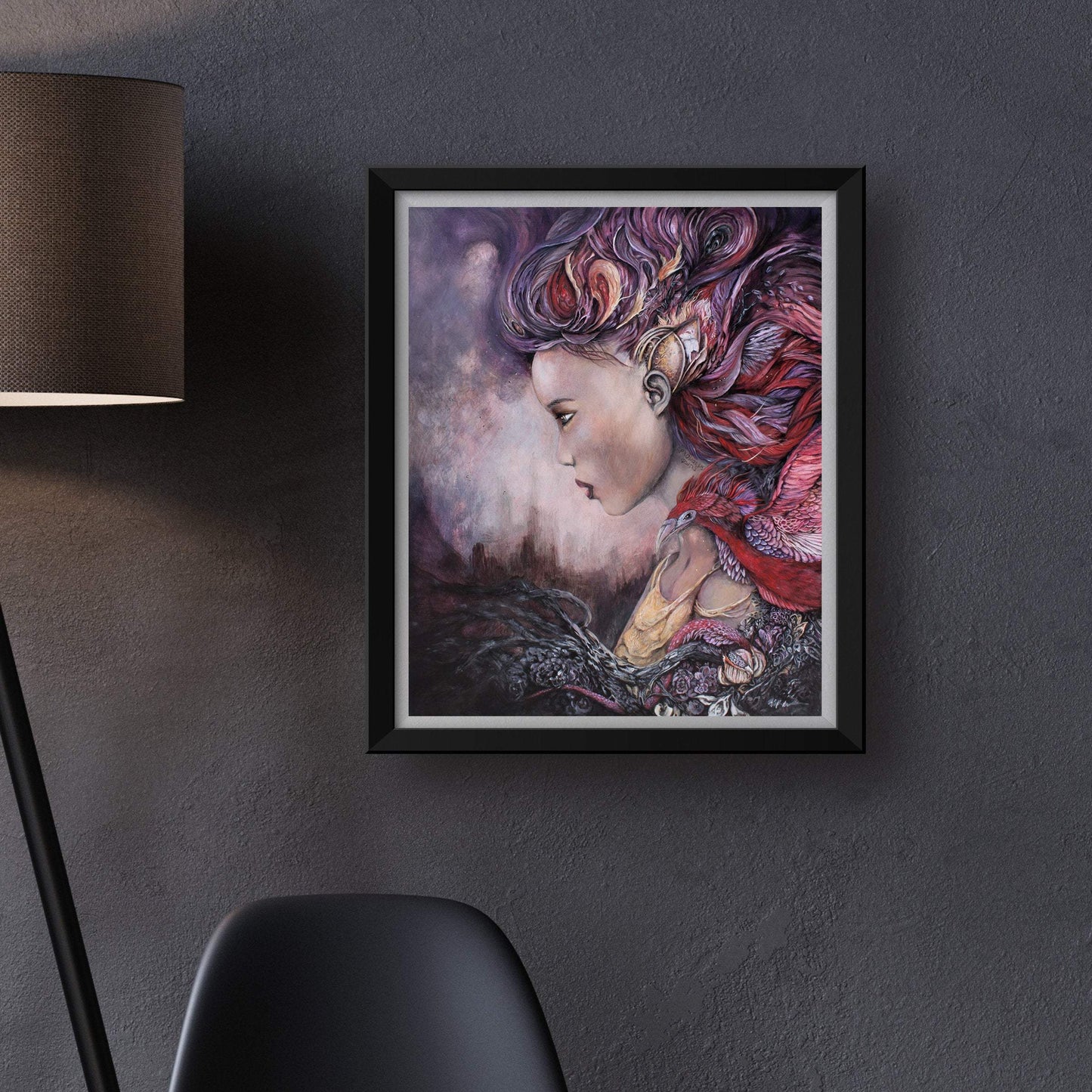 Steampunk Art Print Phoenix with Goddess "Reclamation: Fire" prints AK Organic Abstracts