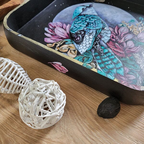 Steampunk Bird Wooden Tray originalpainting AK Organic Abstracts