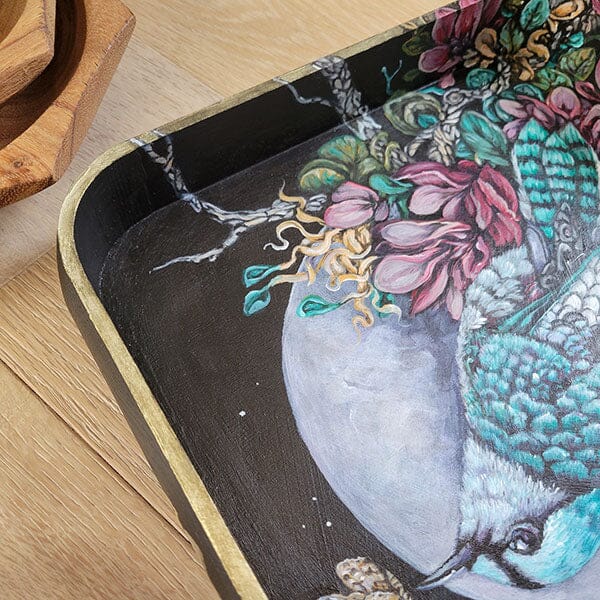Steampunk Bird Wooden Tray originalpainting AK Organic Abstracts