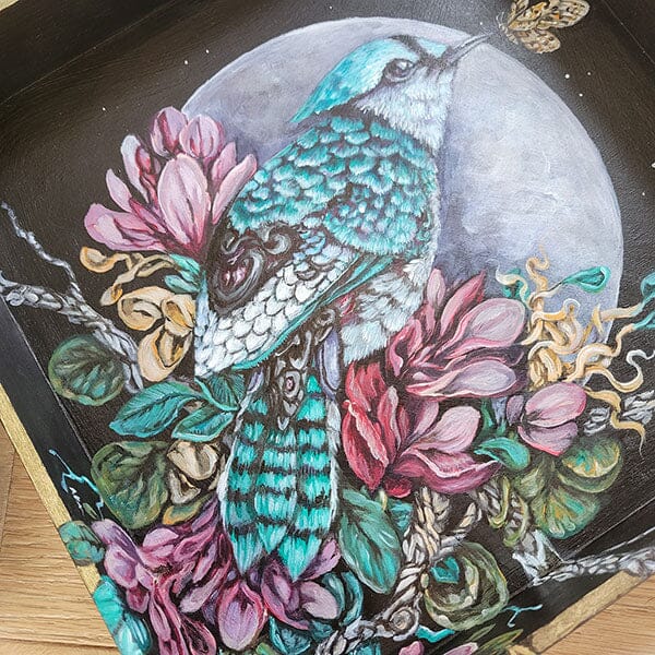 Steampunk Bird Wooden Tray originalpainting AK Organic Abstracts
