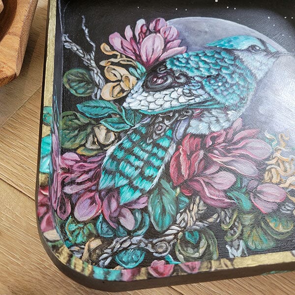 Steampunk Bird Wooden Tray originalpainting AK Organic Abstracts