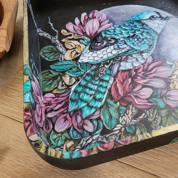 Steampunk Bird Wooden Tray originalpainting AK Organic Abstracts