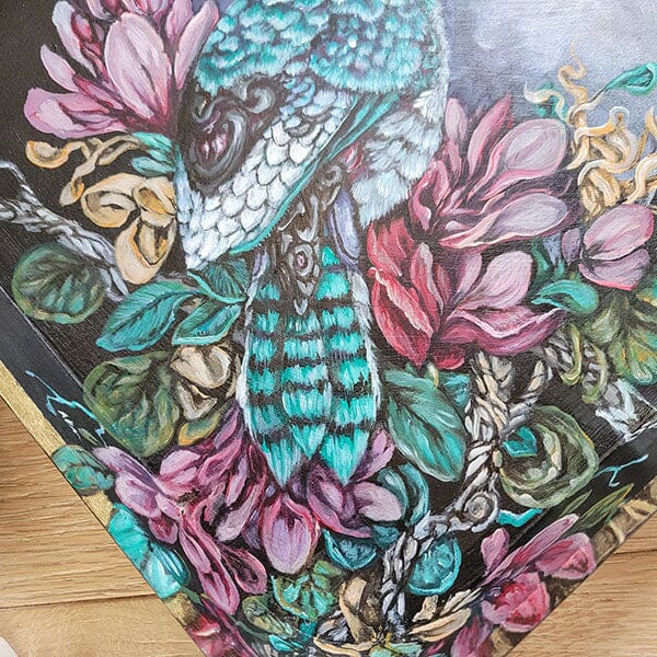 Steampunk Bird Wooden Tray originalpainting AK Organic Abstracts