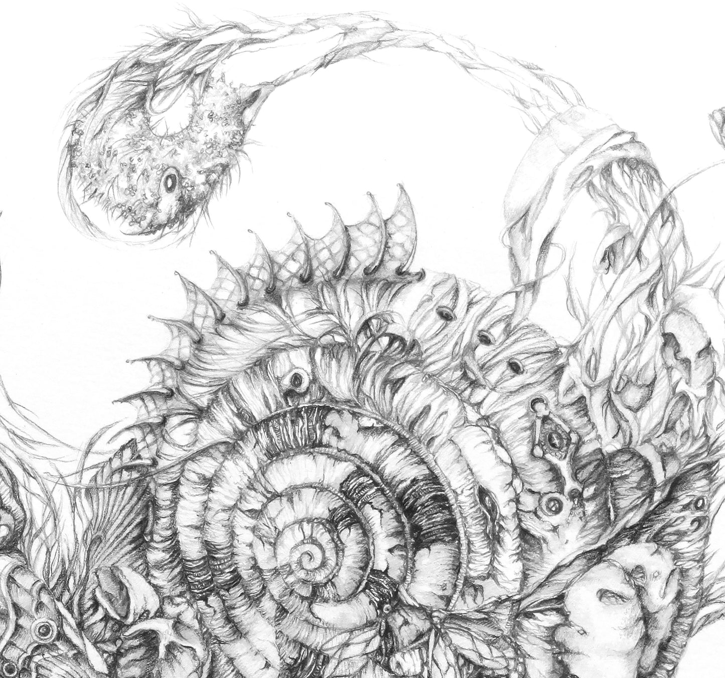 Steampunk Black and White Fish and Flowers Art Print "And It Was In This Way That All Things Converged" prints AK Organic Abstracts