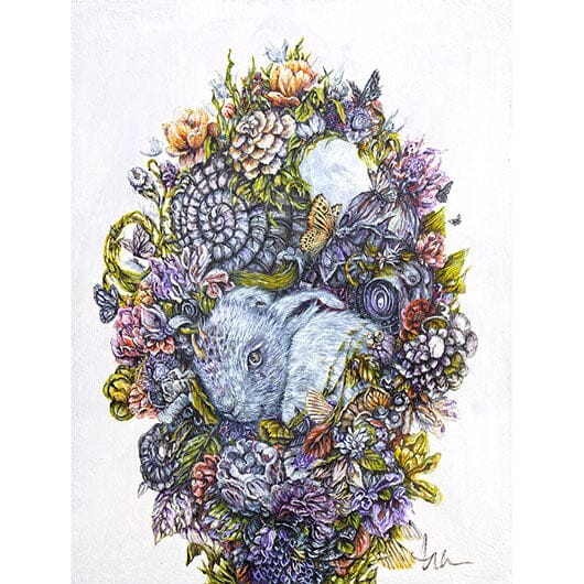Steampunk Bunny and Flowers Scifi Art Print prints AK Organic Abstracts