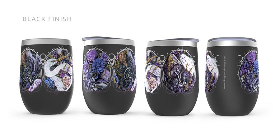 Steampunk Crane and Mushrooms Wine Tumbler drinkware AK Organic Abstracts