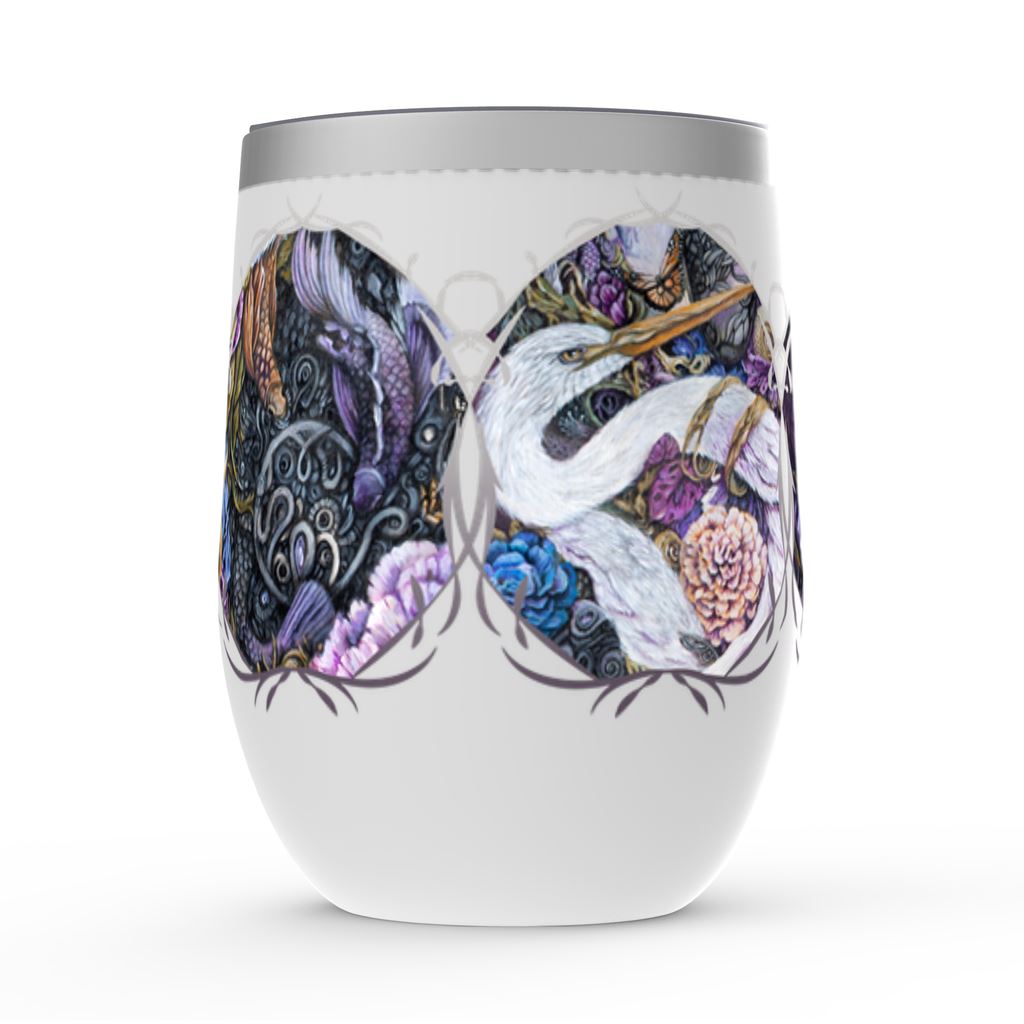 Steampunk Crane and Mushrooms Wine Tumbler drinkware AK Organic Abstracts