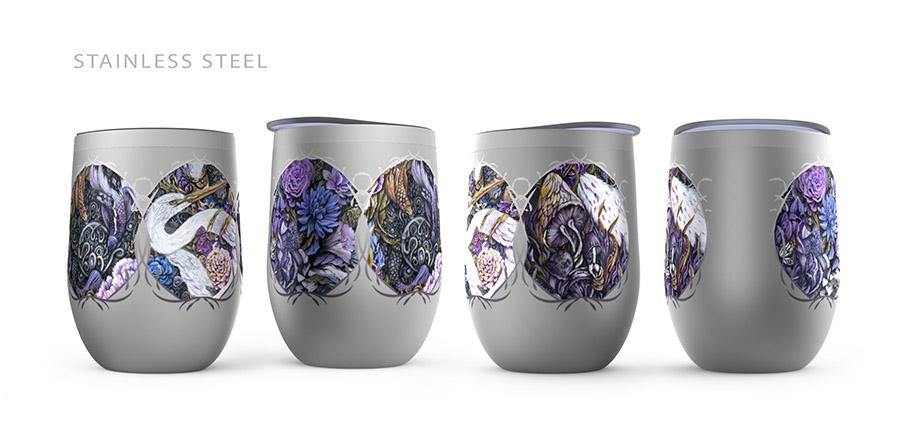 Steampunk Crane and Mushrooms Wine Tumbler drinkware AK Organic Abstracts