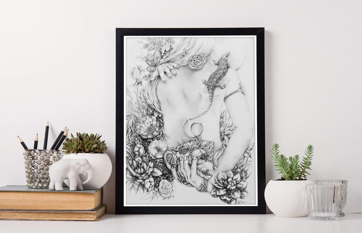Steampunk Illustration Woman with Flowers Fine Art Print "Interpretations III" prints AK Organic Abstracts