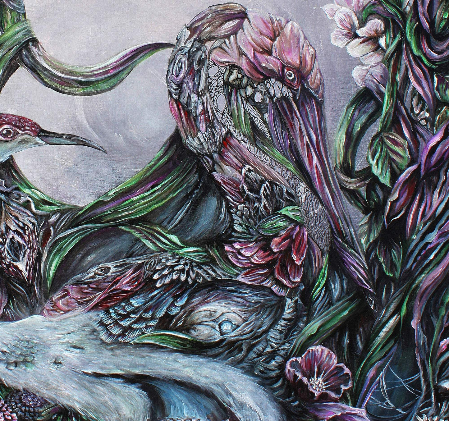 Steampunk Scifi Bird & Flower Art Print "The Catalyst Now Tethered" prints AK Organic Abstracts