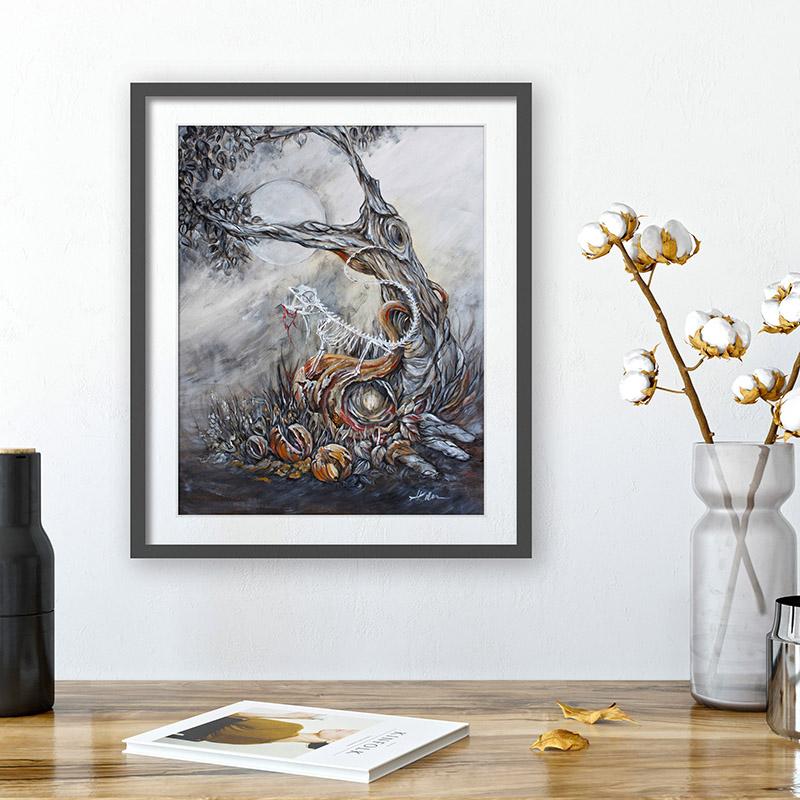 Steampunk Skeleton Lizard Art Print "In Triumph, Unaware" prints AK Organic Abstracts