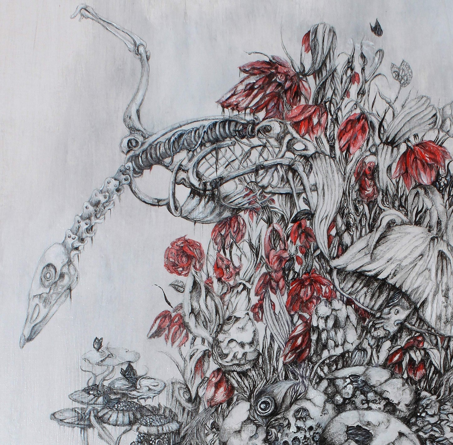 Steampunk Skeleton with Flowers and Mushrooms Art Print "The Ephemeral Nature of Utopia" prints AK Organic Abstracts