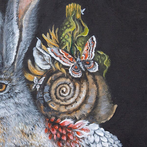 Steampunk White Rabbit with Flowers prints AK Organic Abstracts